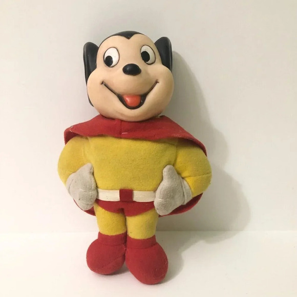1988 Vintage Viacom Vinyl Head Mighty Mouse Plush Toy 8 Inch Tall - Picture 1 of 16